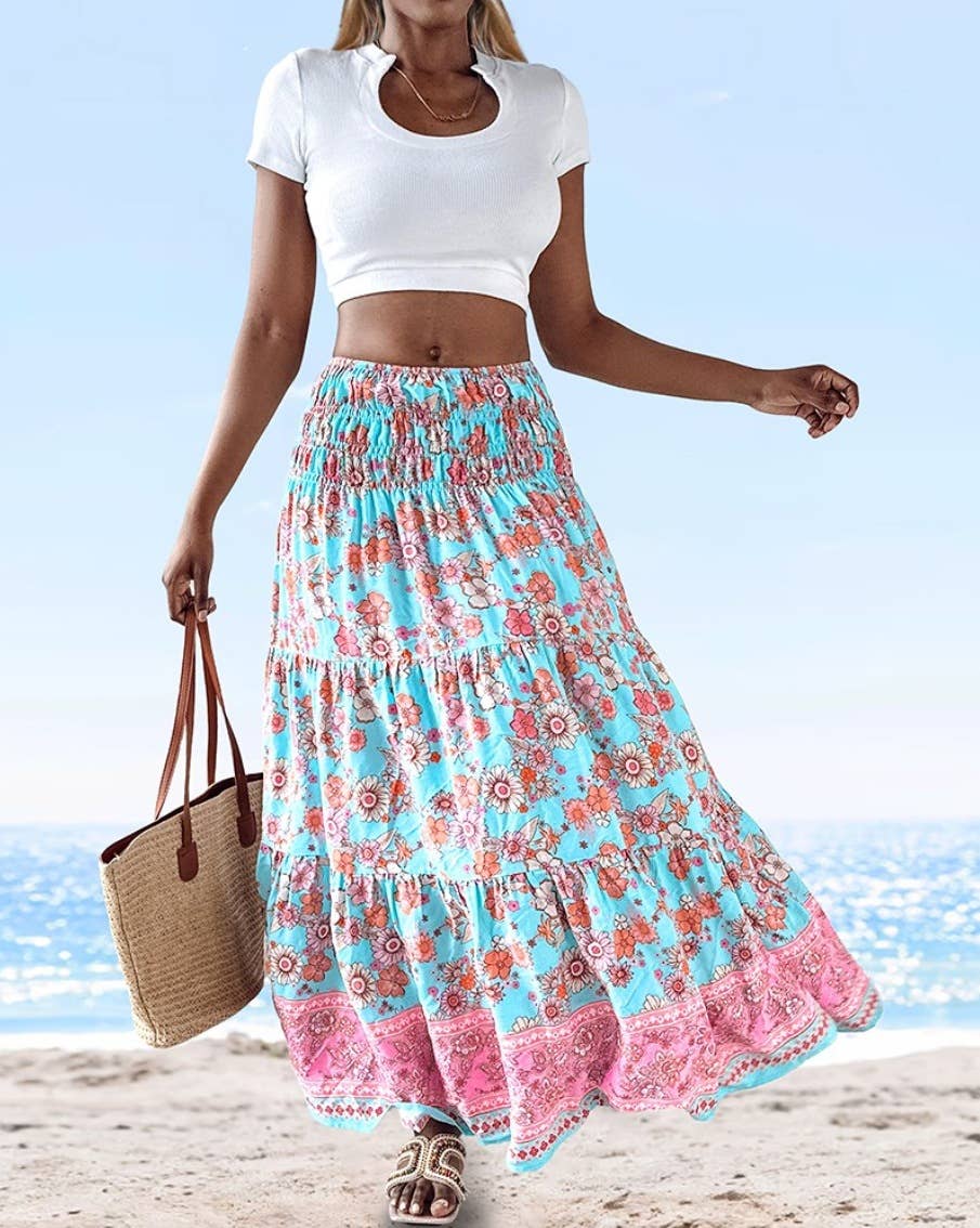 Rosa Clothing - Swing Style Bohemia Ethnic Floral maxi skirt