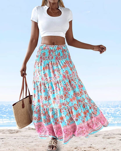 Rosa Clothing - Swing Style Bohemia Ethnic Floral maxi skirt