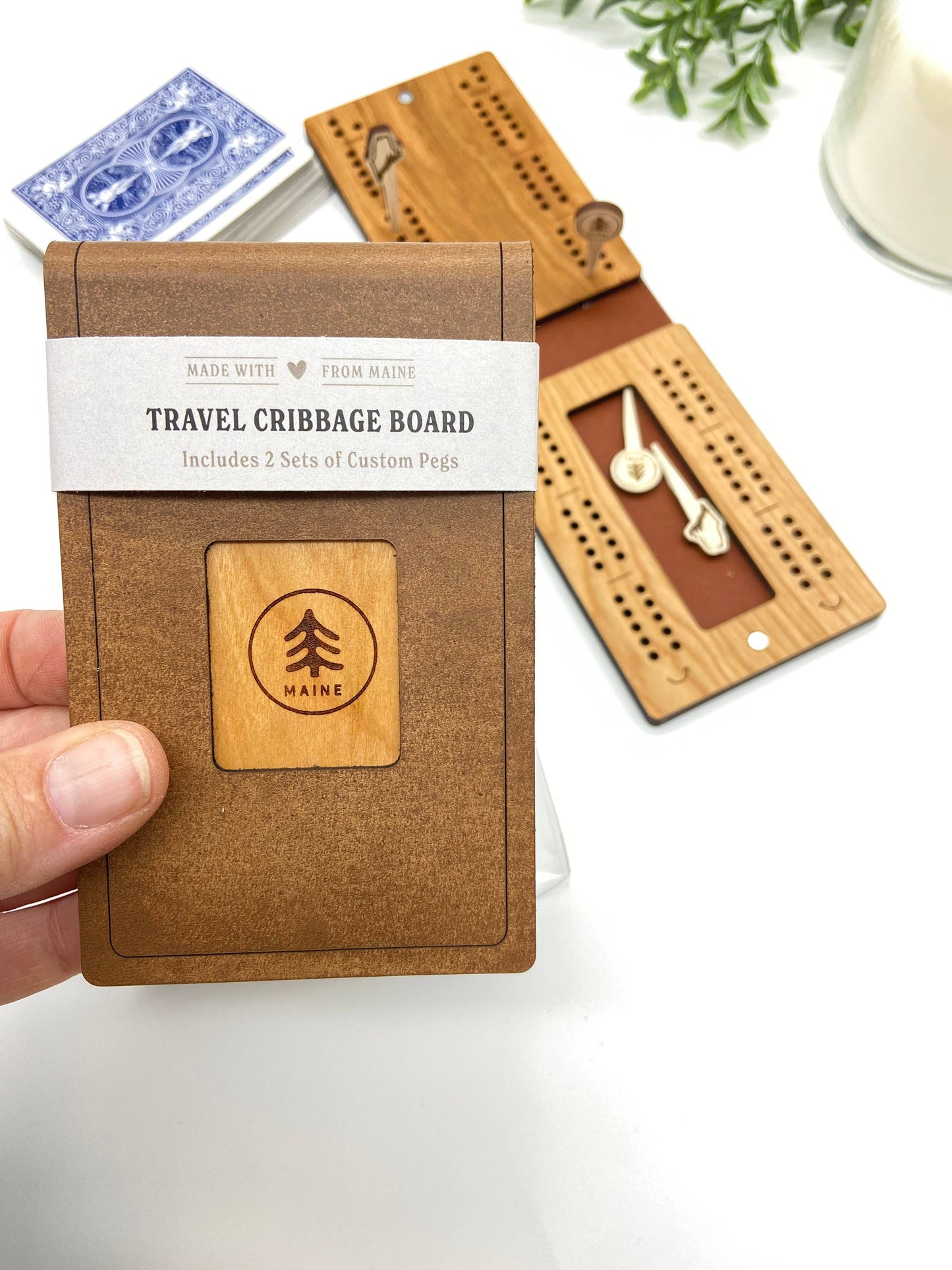Cast & Carve - Travel Cribbage Board - Custom Design with Unique Pegs: Check Customize Box Below to Share Details for your board / No Extra Engrave Inside Board