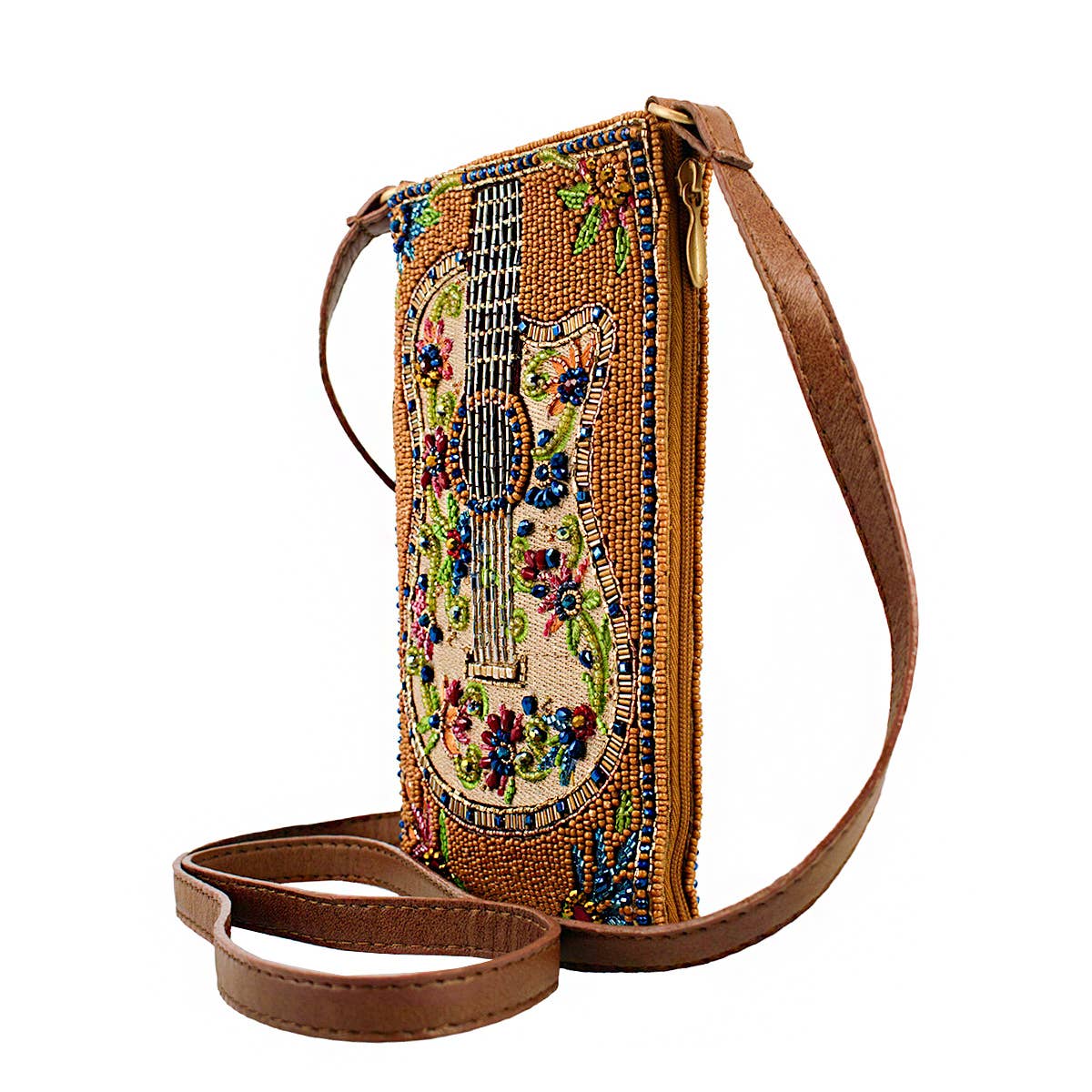 Mary Frances Accessories - Garden Groove Ivory Guitar with Flowers Beaded Crossbody