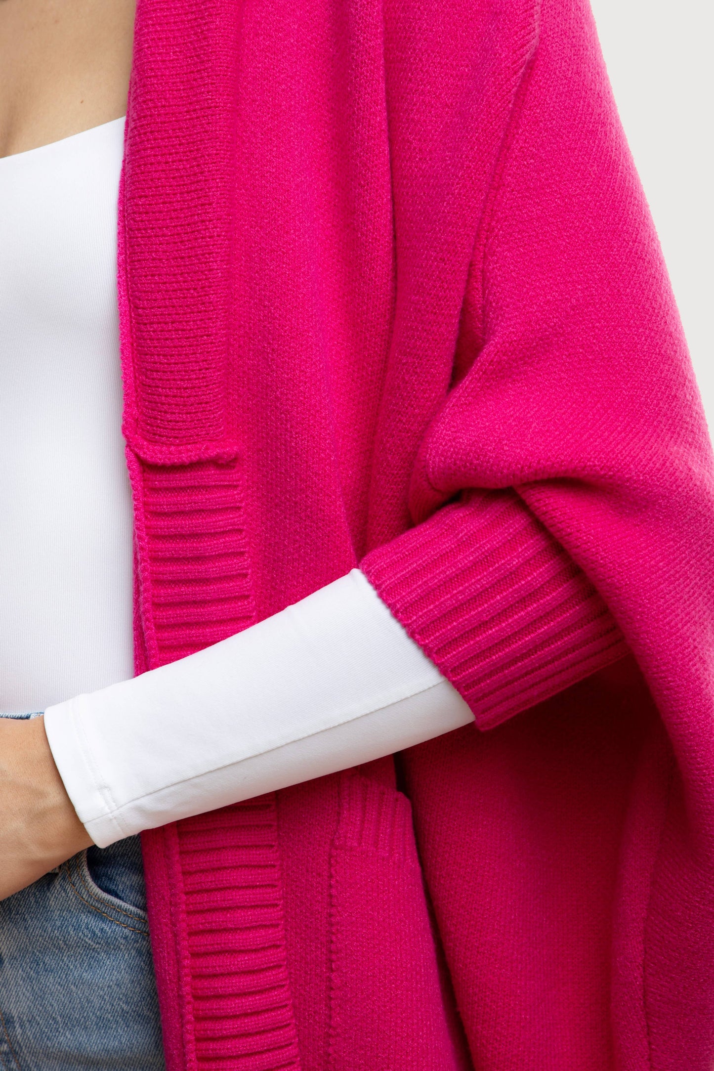 SAACHI - Open Front Oversized Cardigan Sweater: Red