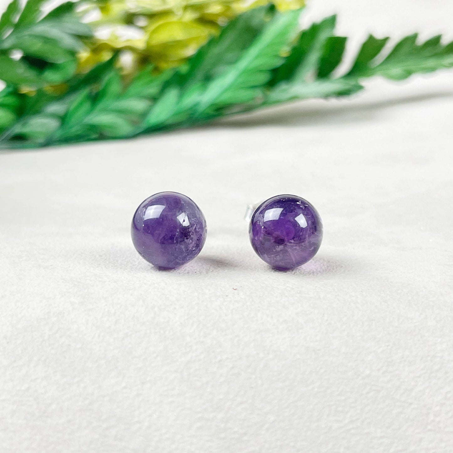 Ewelina Pas Jewelry - Silver 8mm Amethyst Orb Stud Earrings