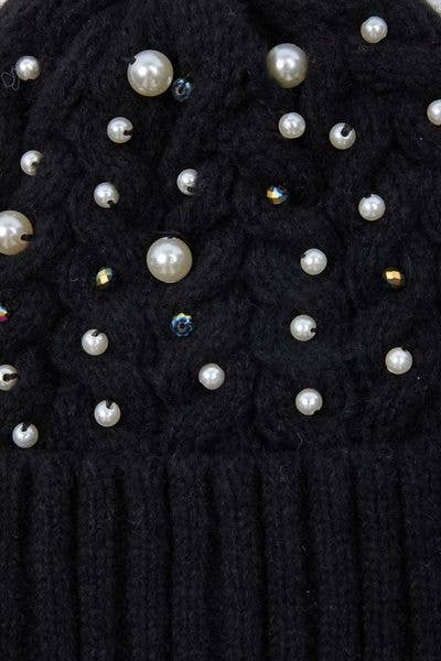SAACHI - Pearl Cable Knit Beanie: Ivory