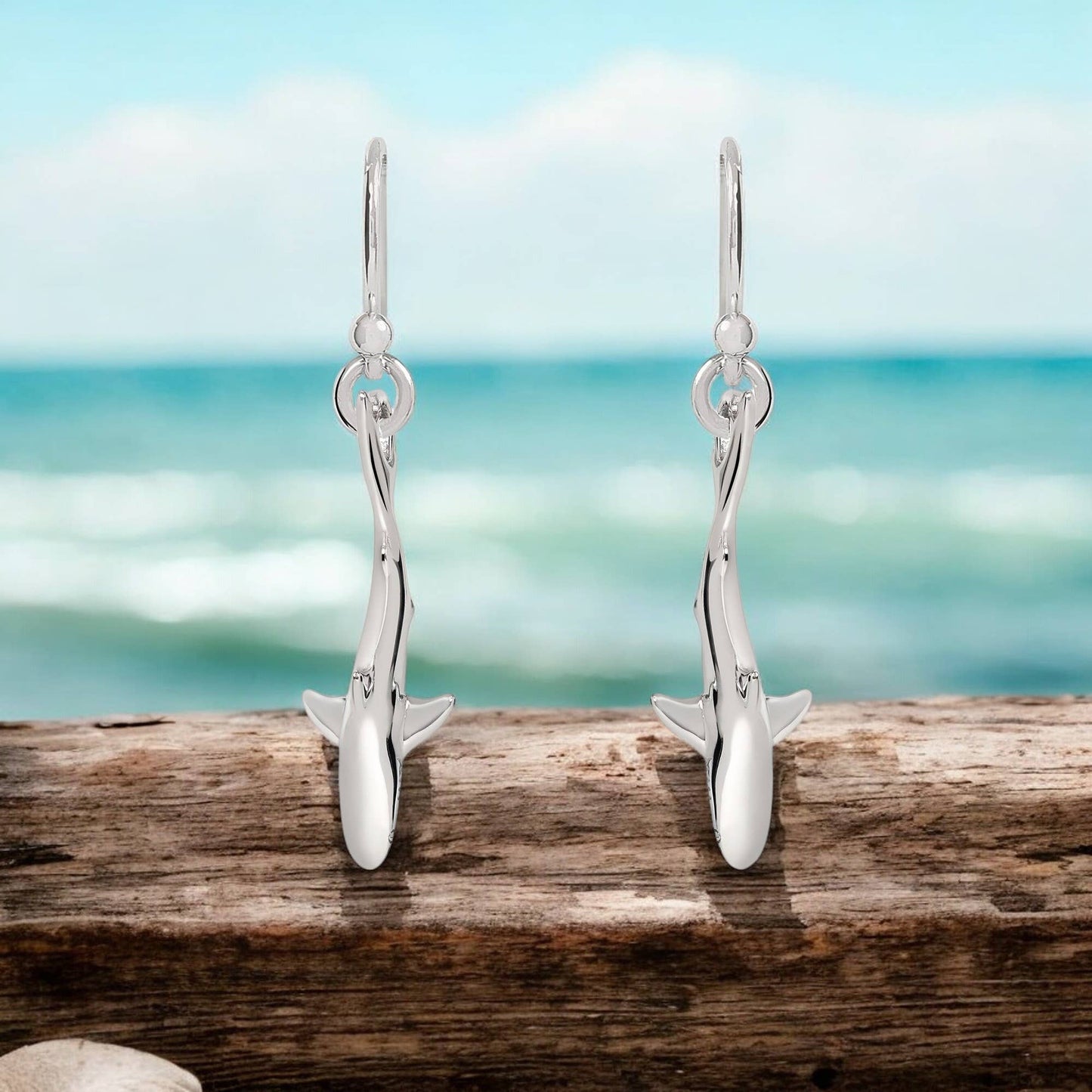 Big Blue by Roland St John - Shark Earrings for Women Sterling Silver- Shark Drop Earring