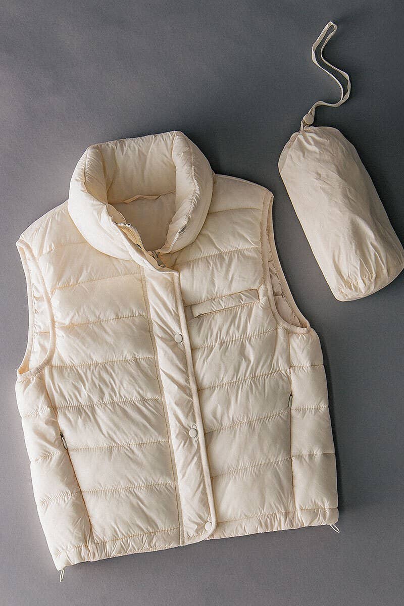 Urban Daizy - STRIPE QUILTED STAND COLLAR PADDED VEST JACKET : YELLOW STONE / S-2/M-2/L-2