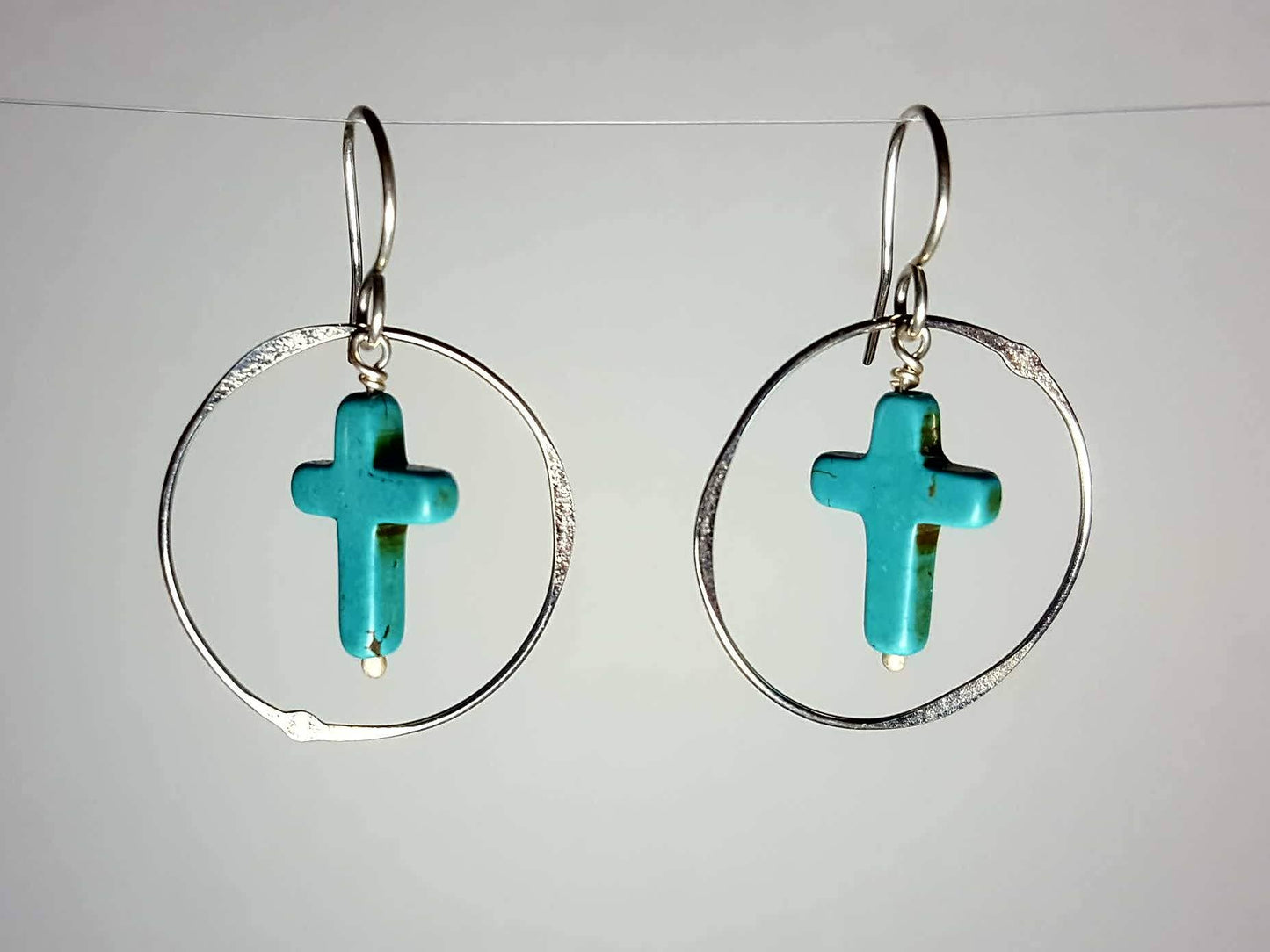 Ken’s handcrafted jewelry - Sterling Silver Earrings With Turquoise Cross