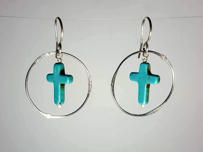 Ken’s handcrafted jewelry - Sterling Silver Earrings With Turquoise Cross