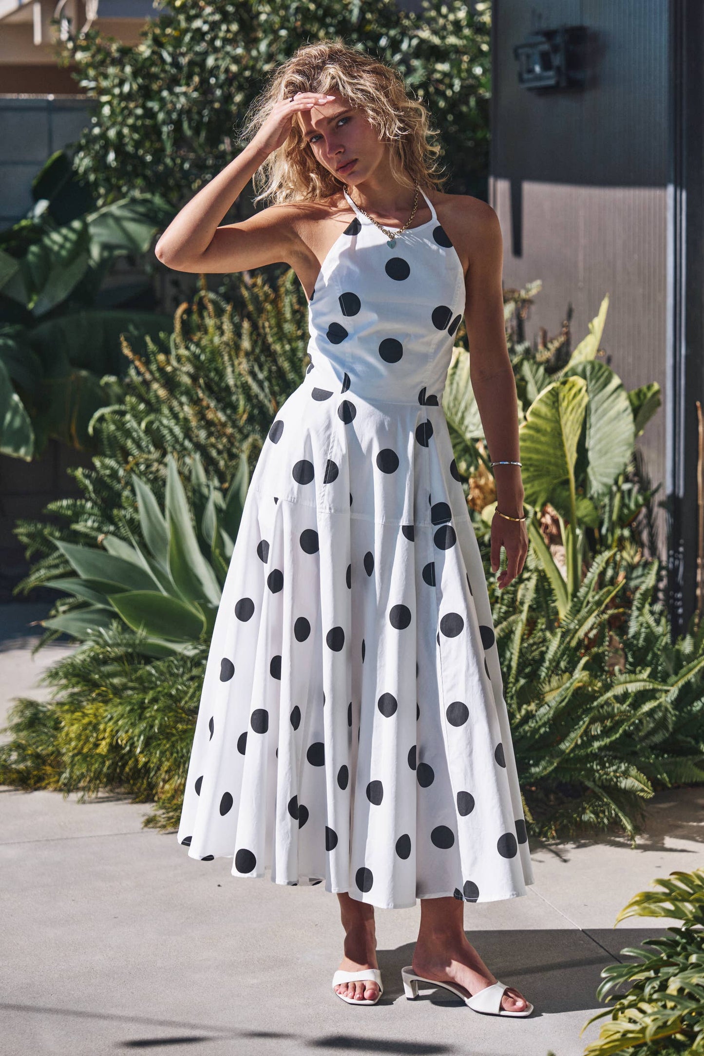Urban Daizy - Polka Dot Halter Cotton Maxi Dress Smocked Back