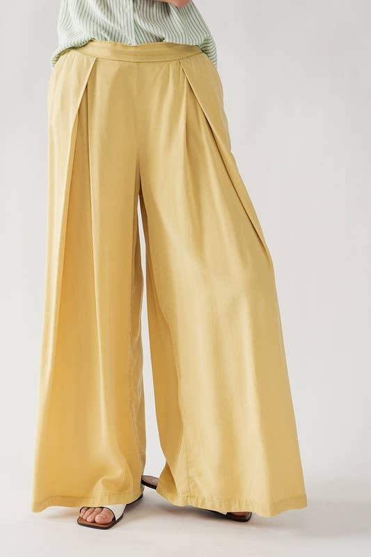 Urban Daizy - HIGH WAISTED PLEAT FRONT WIDE LEG PANTS: YELLOW / S-2/M-2/L-2