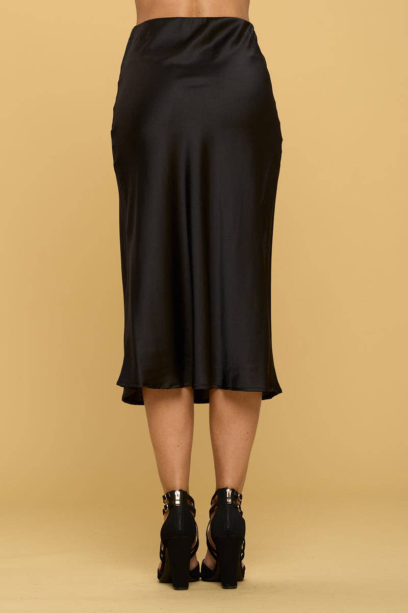 Renee C. - Made in USA Solid Satin Midi Skirt