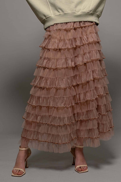 Urban Daizy - Clear Tulle Layered Ruffle Maxi Skirt