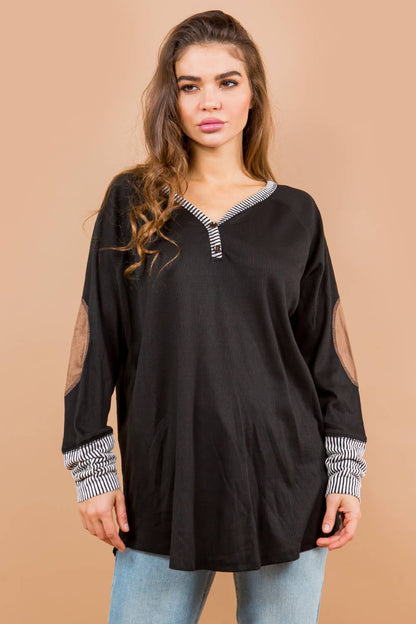 Orange Farm Clothing - Oversized Elbow Patch Tunic-2 Colors: BLACK / LARGE