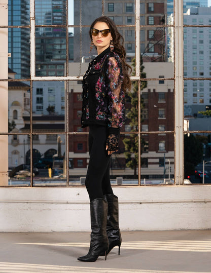 Adore - BA-29 - Denim and Mesh Floral Jacket