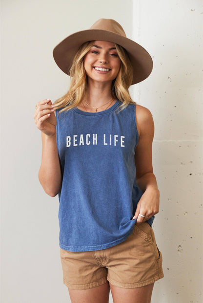 OAT COLLECTIVE - BEACH LIFE Mineral Graphic Tank Top: CREAM / LARGE