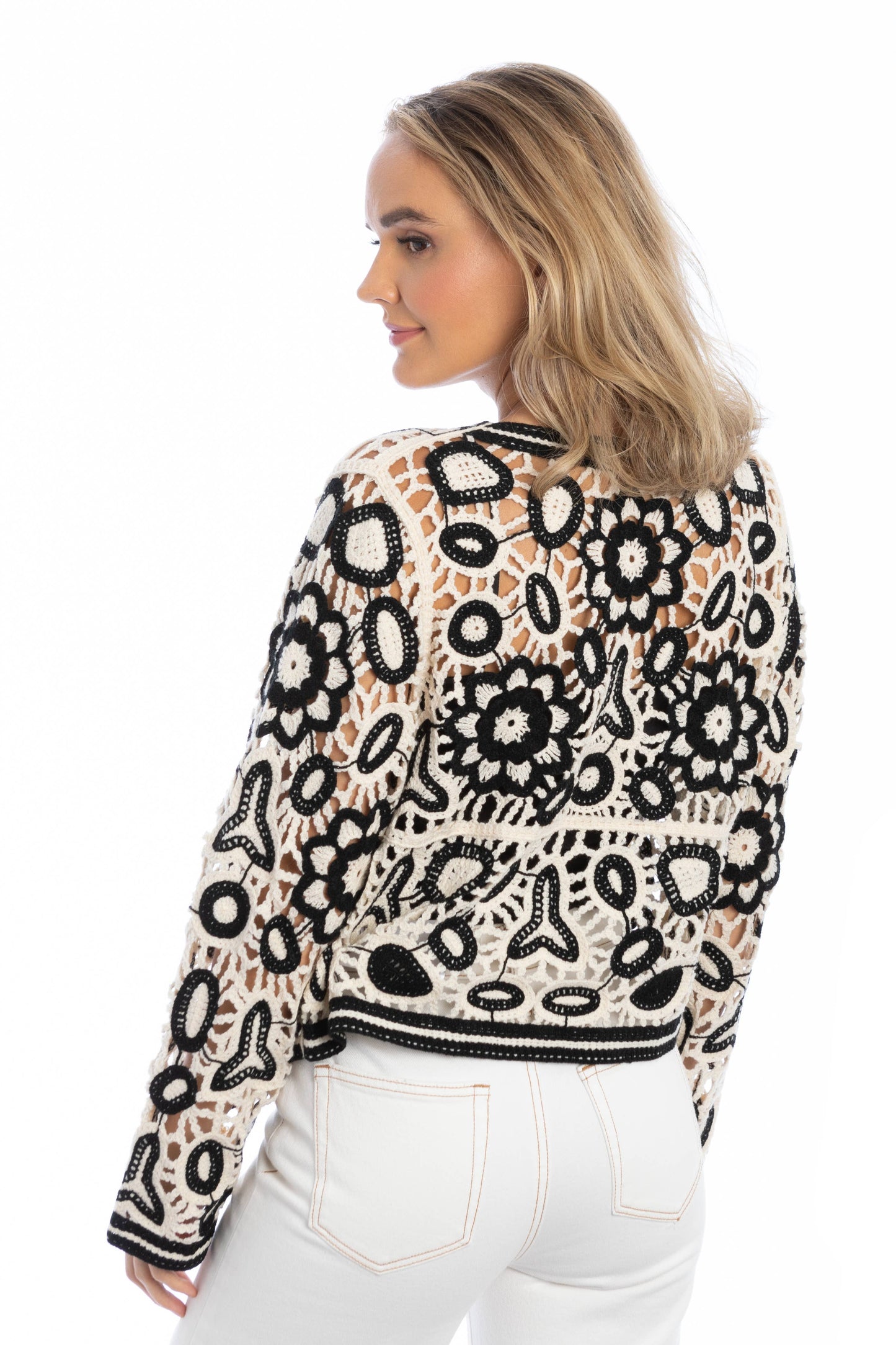 SAACHI - Floral Lace Crochet Short Jacket: BLACK