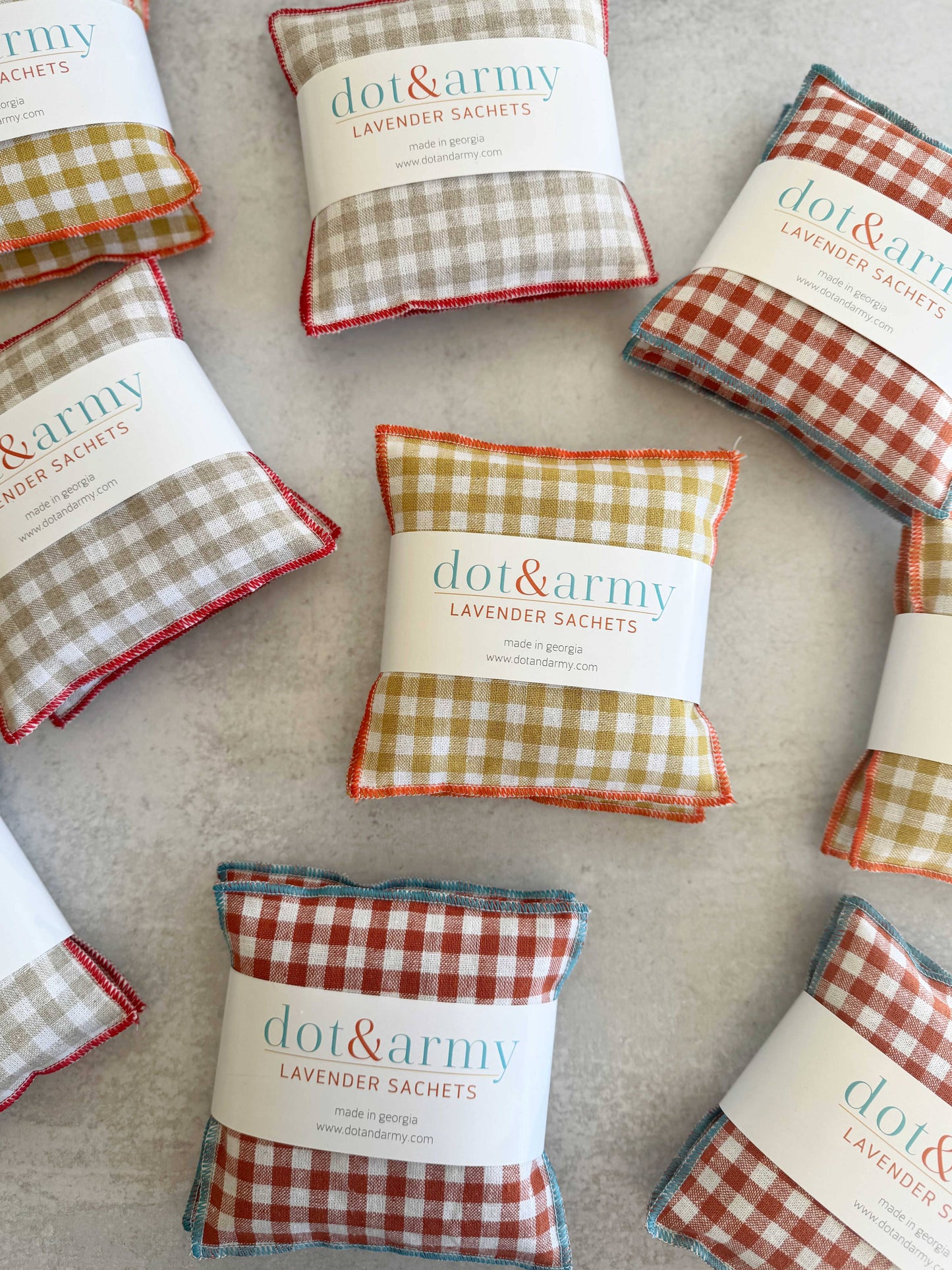 Dot and Army - Mini Check Linen Lavender Sachets, set of two