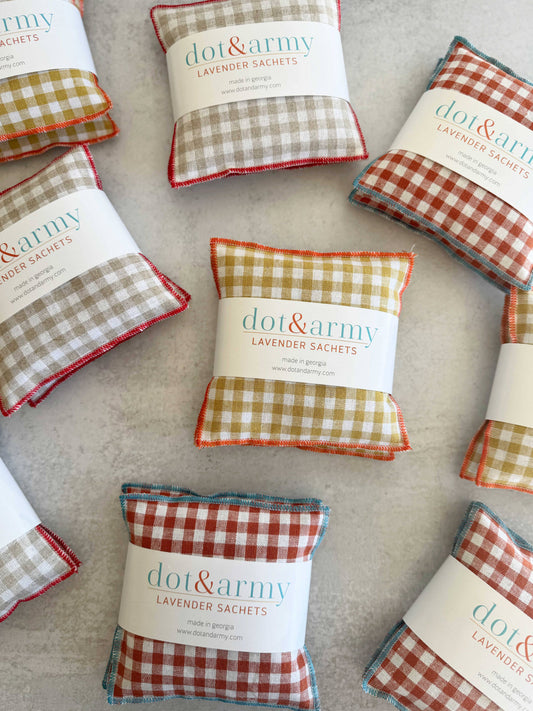 Dot and Army - Mini Check Linen Lavender Sachets, set of two