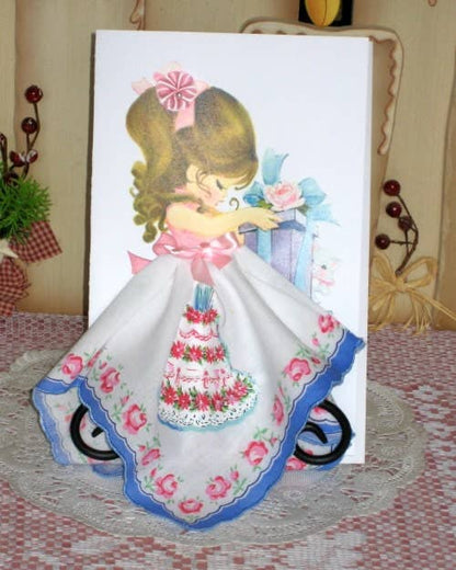 MOMENTS IN THYME - Little Lady Birthday Cake Keepsake Hanky Card