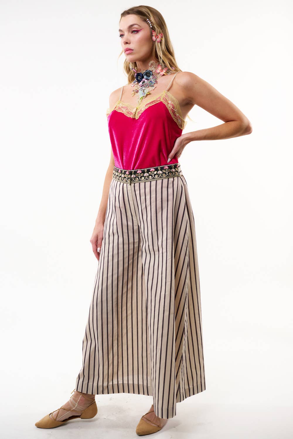 Aratta - Derby Princess Stripe Pants: Cream Stripes / L