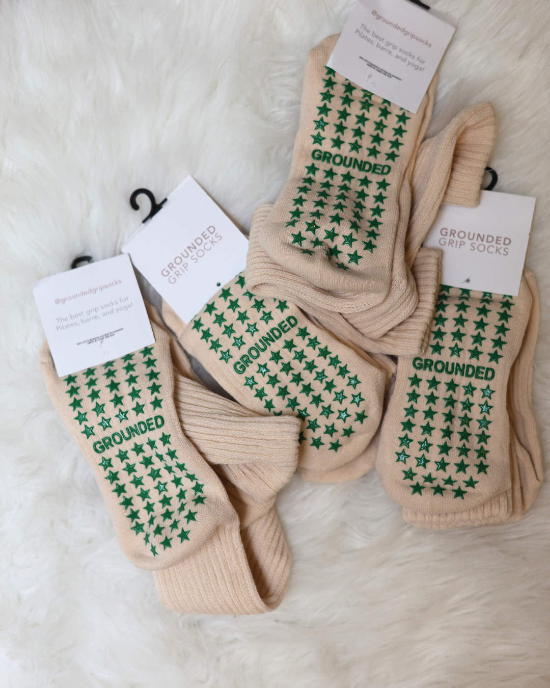 Grounded Grip Socks - Beige Scrunch Grip Socks for Pilates, Lagree, and Barre