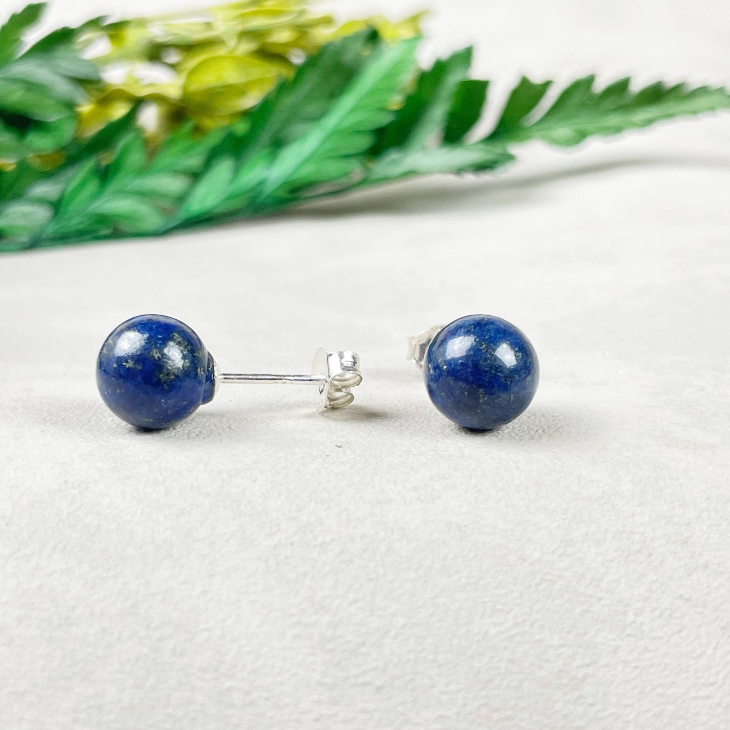 Ewelina Pas Jewelry - Silver 8mm Lapis Lazuli Orb Stud Earrings