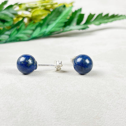 Ewelina Pas Jewelry - Silver 8mm Lapis Lazuli Orb Stud Earrings