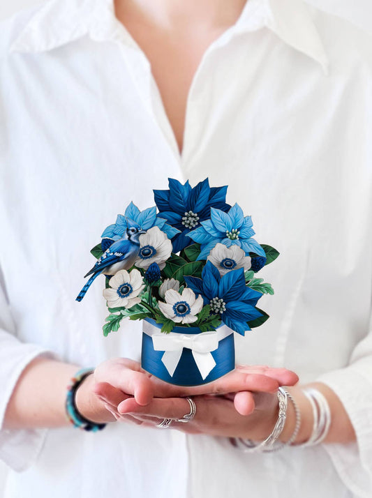 FreshCut Paper LLC - Mini Blue Poinsettia (10 Pop-up Greeting Cards)