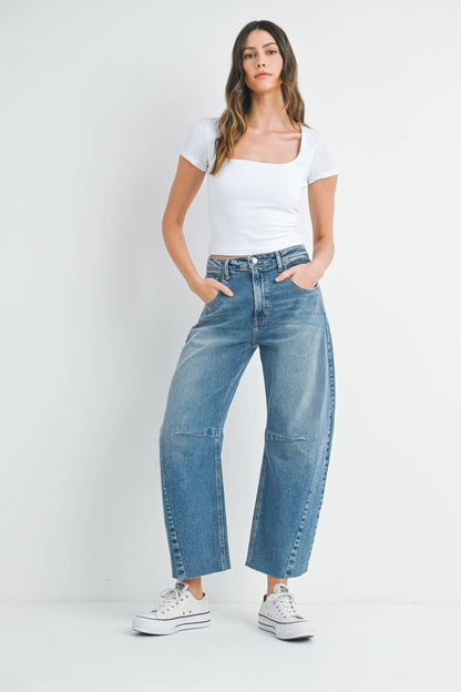 JUST BLACK DENIM - BP473J - MED - Barrel Jean w/ Seams