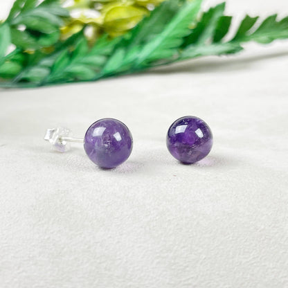 Ewelina Pas Jewelry - Silver 8mm Amethyst Orb Stud Earrings