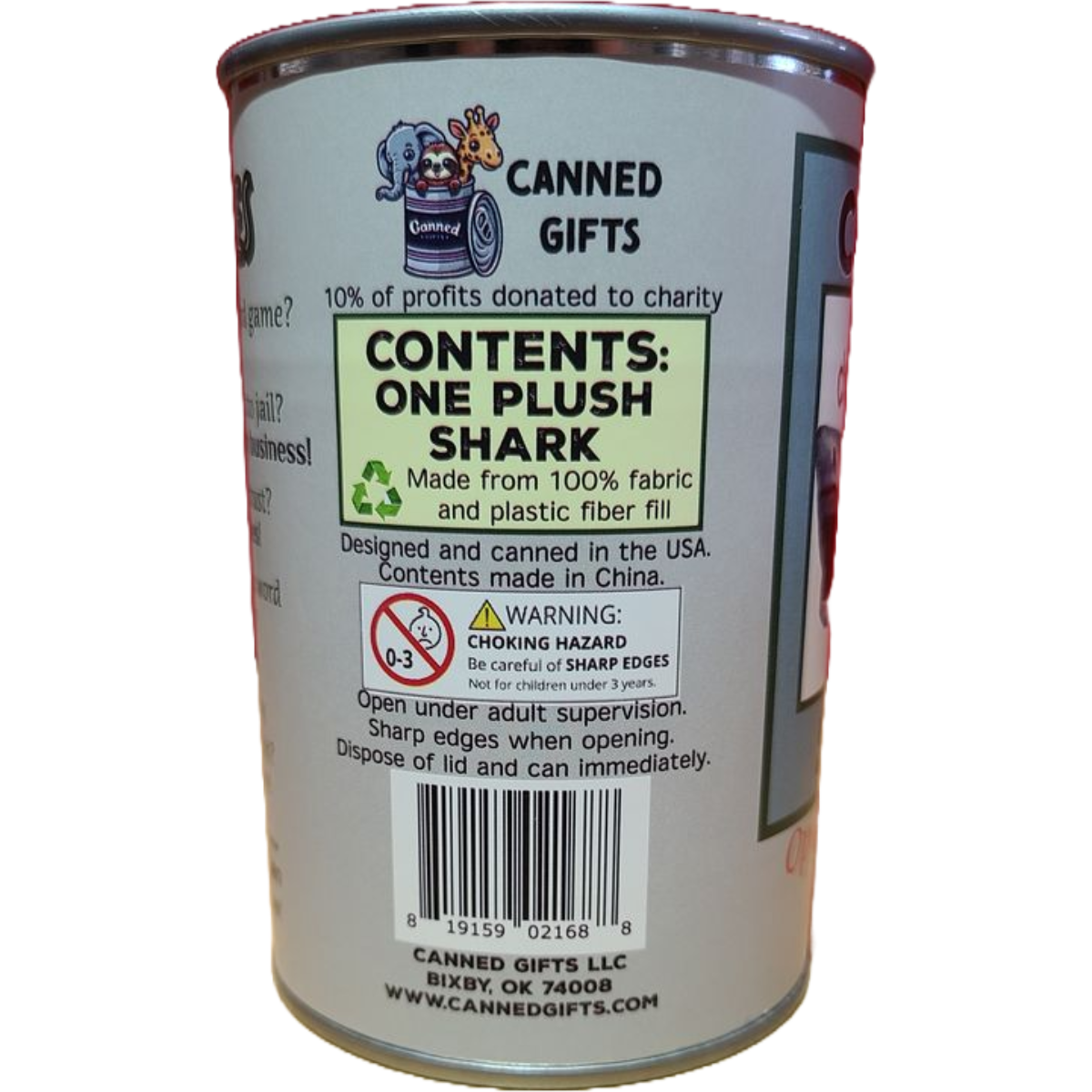 Canned Gifts - Canned Shark | Stuffed Animal Plush w/Jokes | Unique Gift