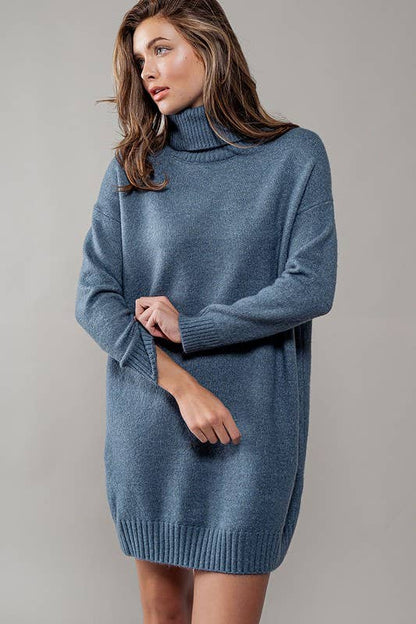 THICK TURTLENECK LOOSE FIT KNIT SWEATER DRESS