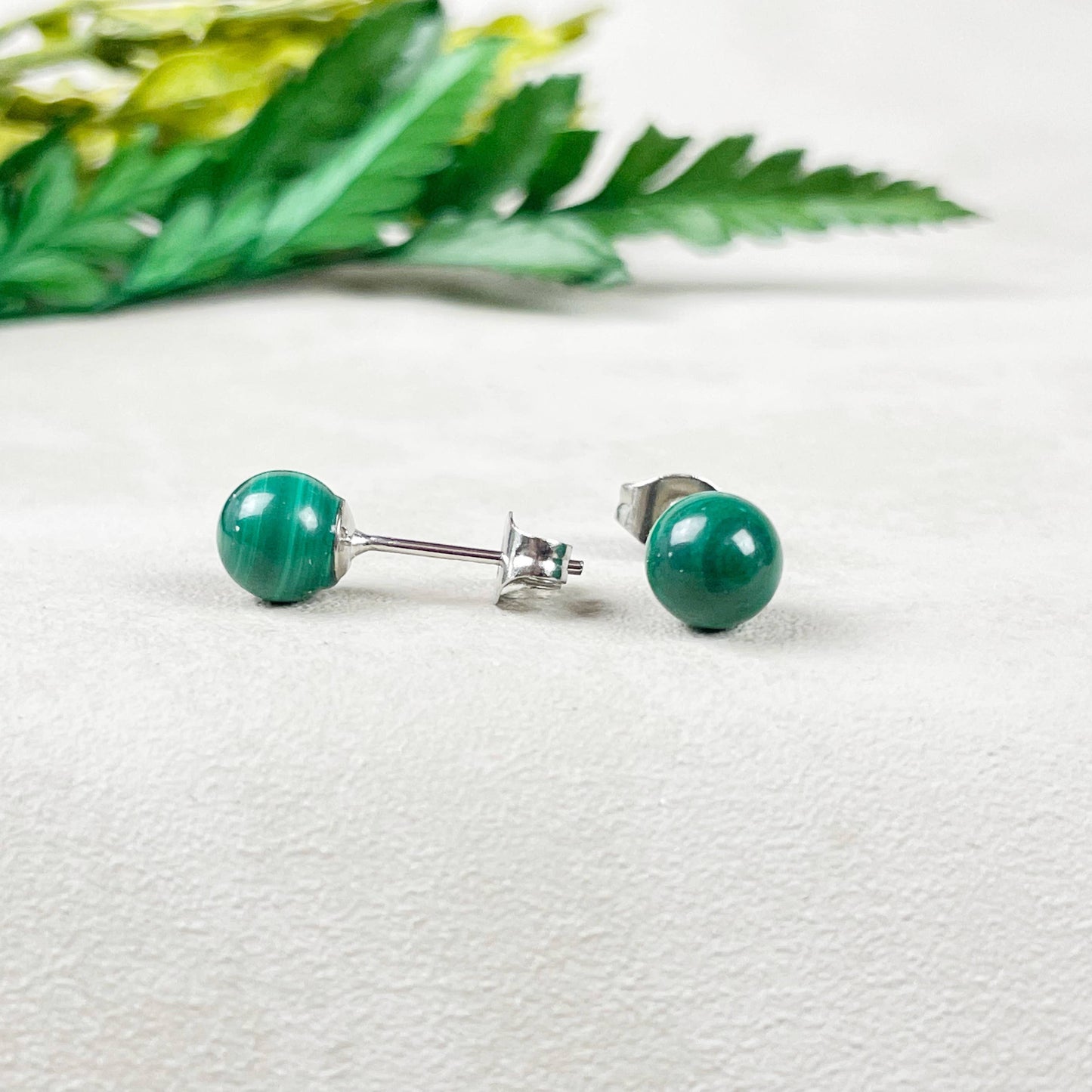 Ewelina Pas Jewelry - Silver 6mm Malachite Orb Stud Earrings