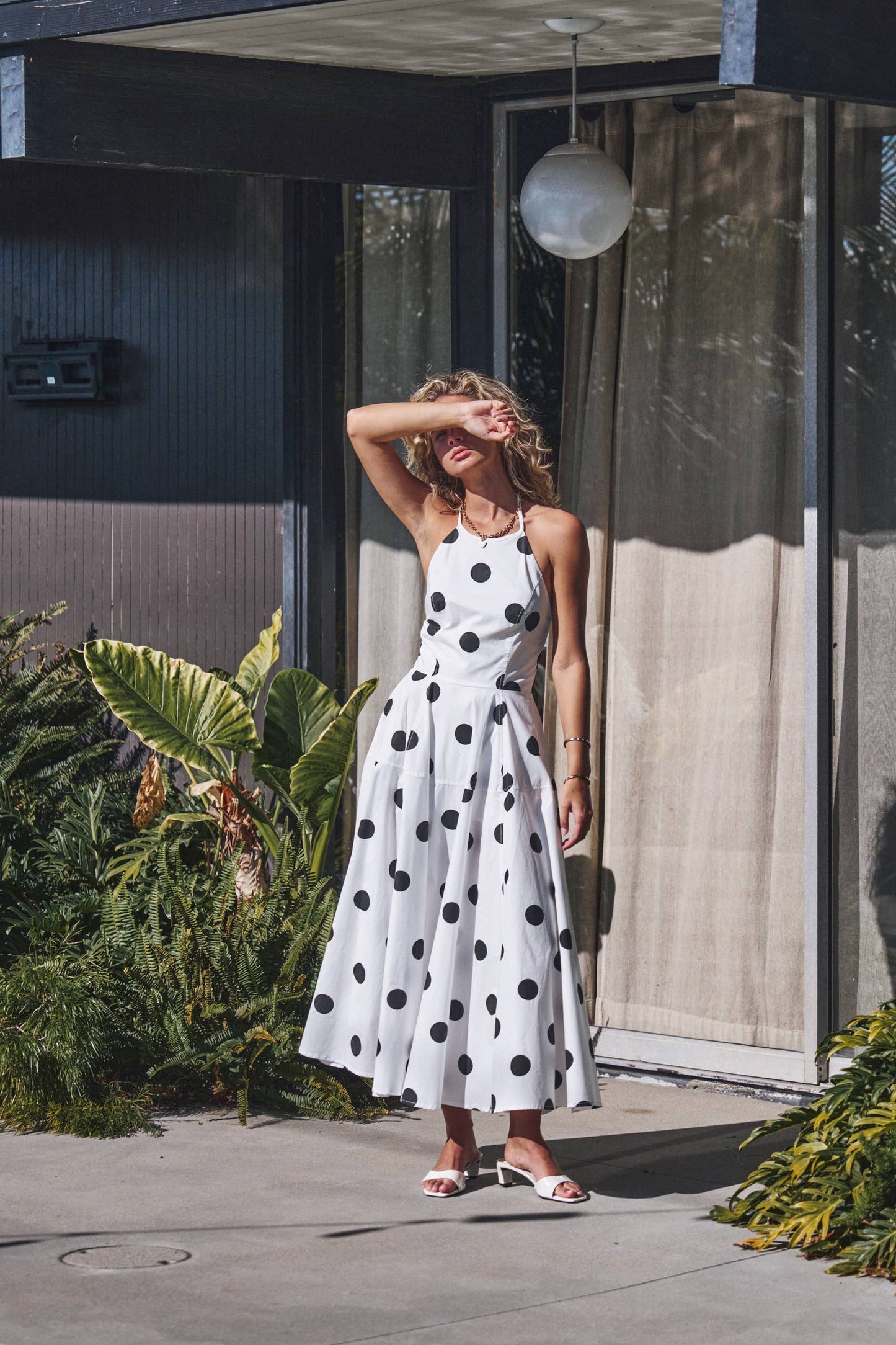 Urban Daizy - Polka Dot Halter Cotton Maxi Dress Smocked Back