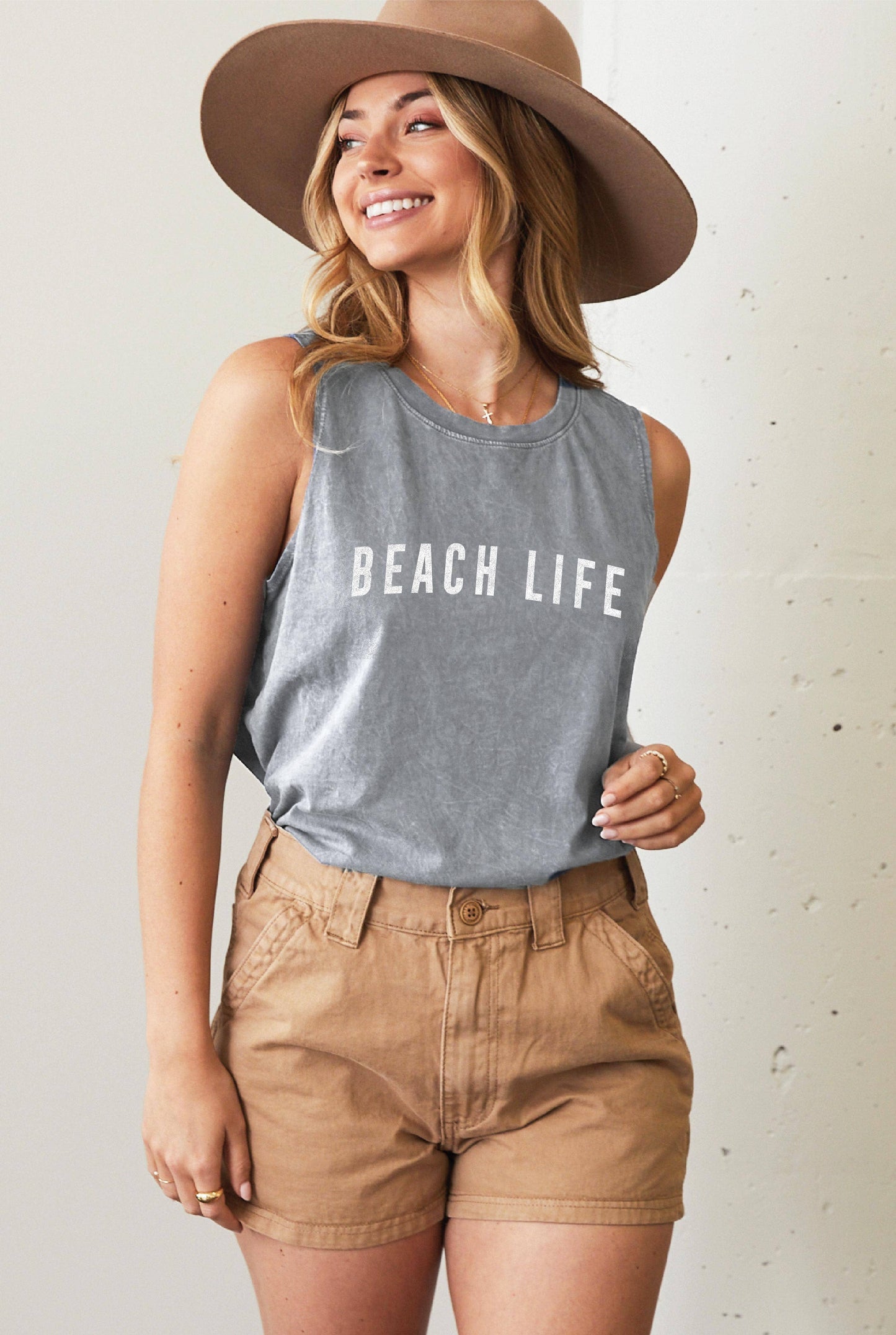 OAT COLLECTIVE - BEACH LIFE Mineral Graphic Tank Top: CREAM / X-LARGE