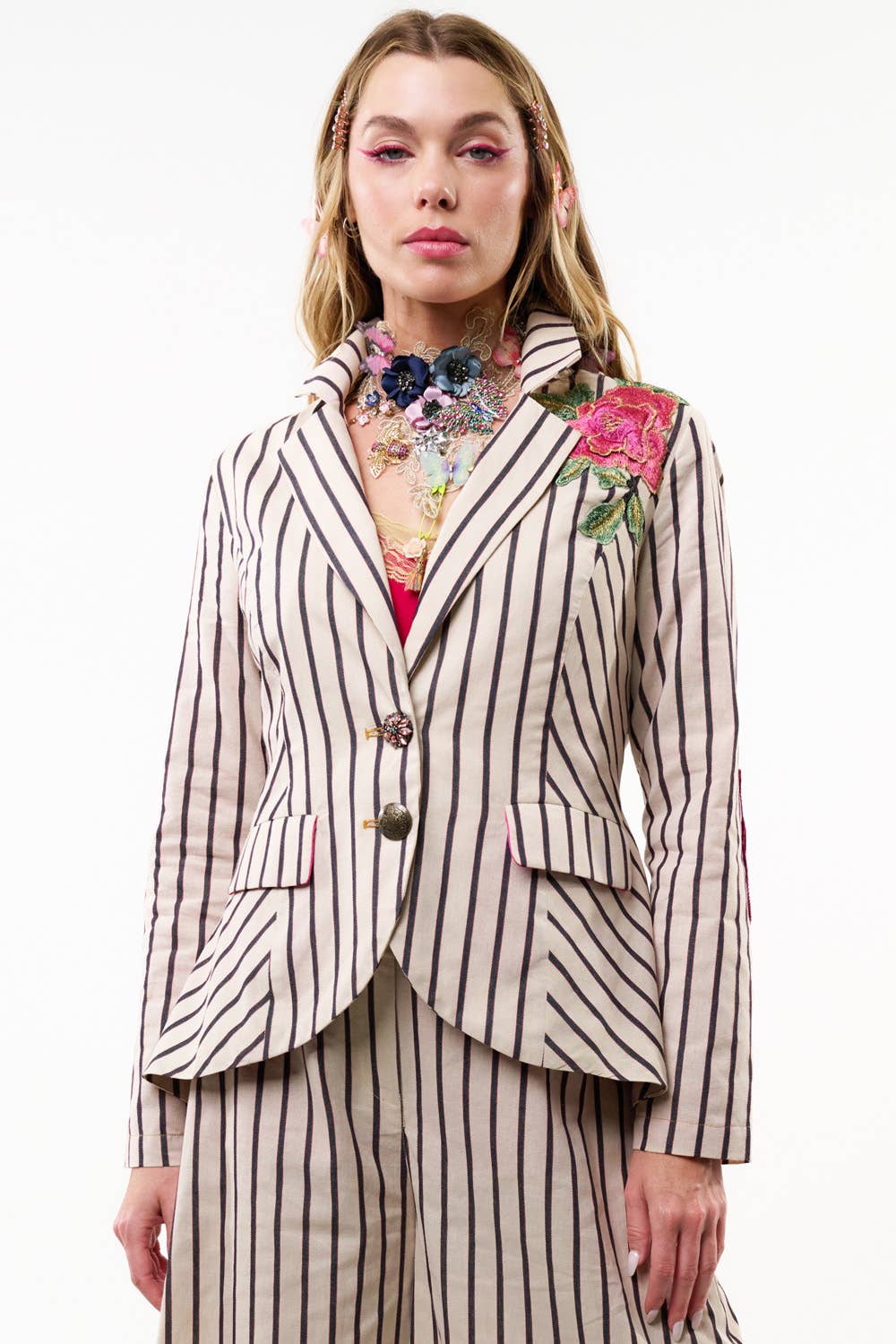 Aratta - Derby Princess Stripe Blazer: Cream Stripes / XL