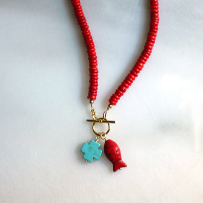 The Silver Wren - Livy Red Toggle Beaded Necklace
