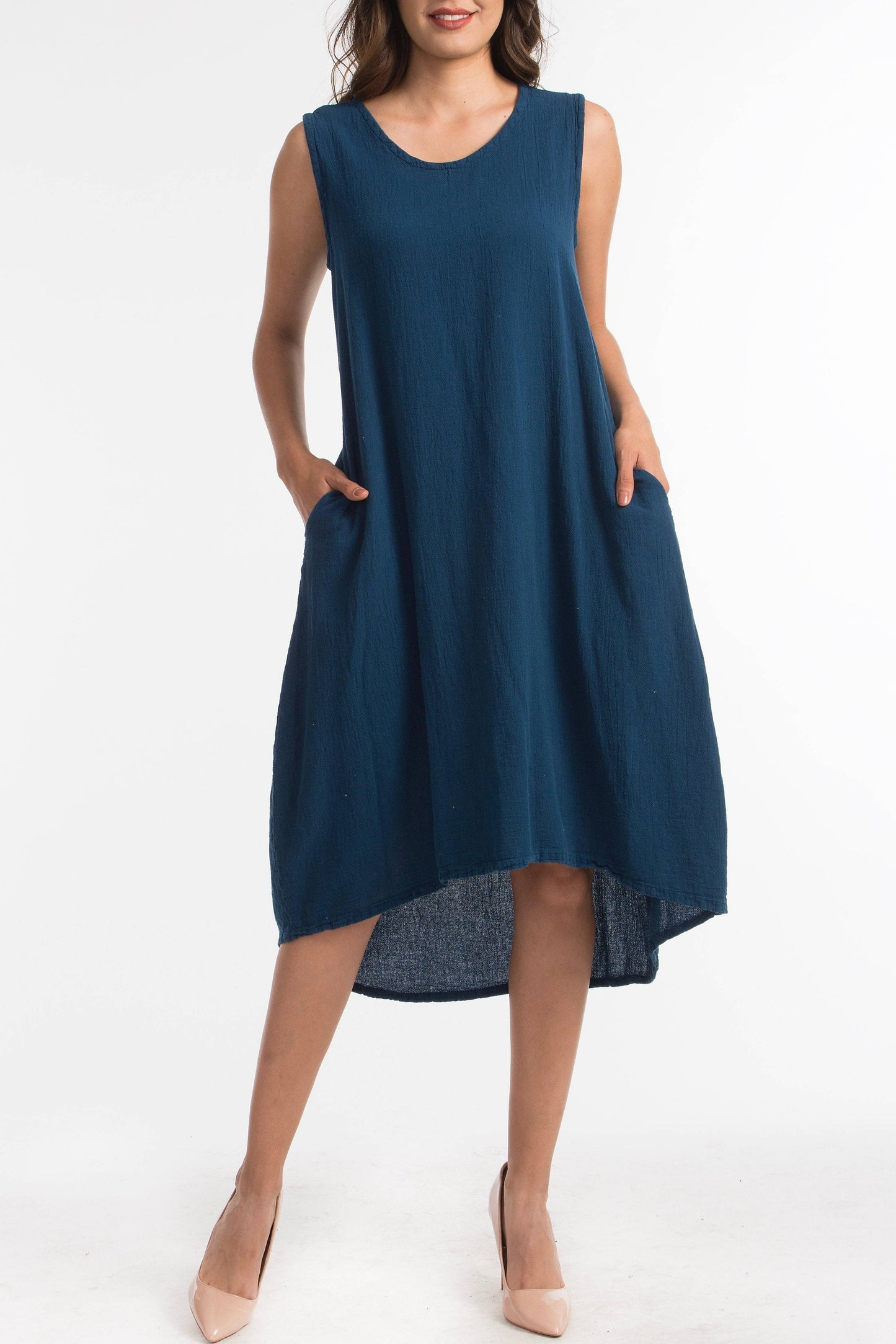 Cottonways - Ellie Dress-With Pockets 100% Cotton Gauze Dress: 4 / AQUA