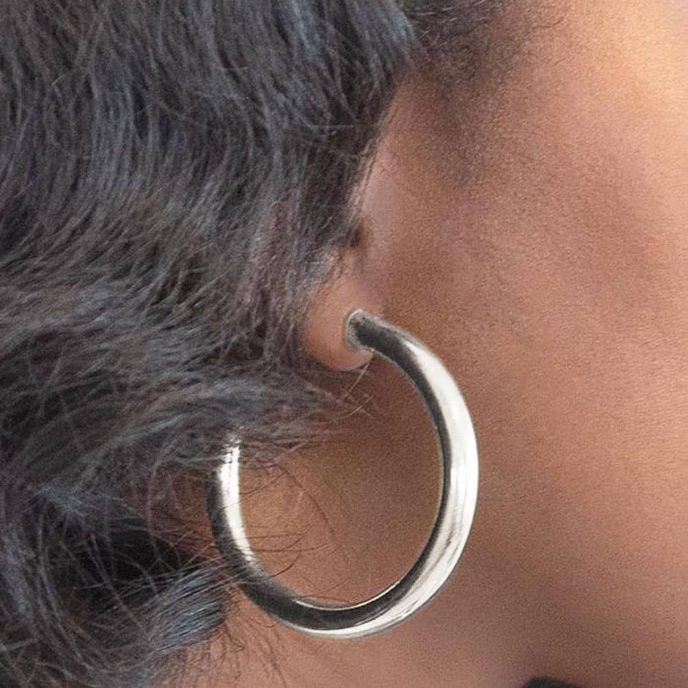 Admiral Row - Medium Silver Hoop Earrings - Statement Jewelry