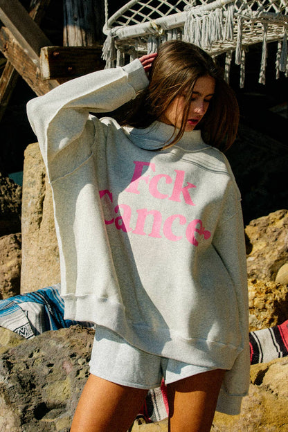 BUCKETLIST INC - IT2594-FCKCANCER Reversible Mock-Neck Sweatshirt