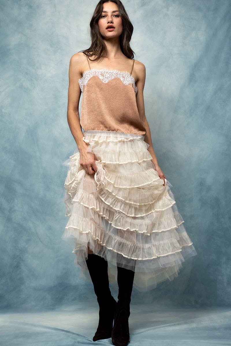 Urban Daizy - Clear Tulle Layered Ruffle Maxi Skirt
