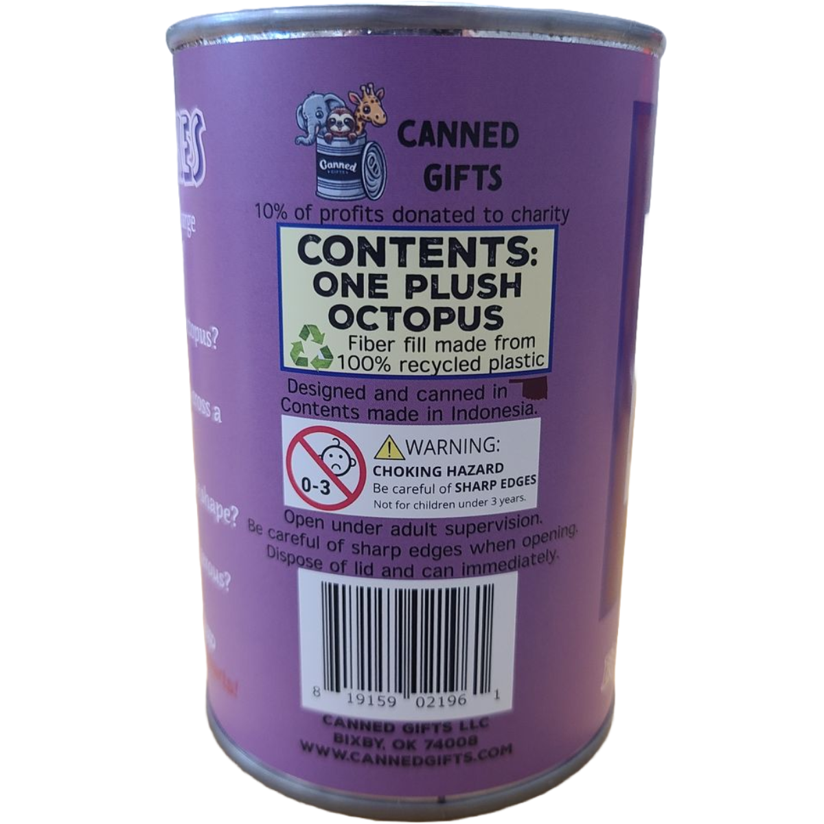 Canned Gifts - Inky the Canned Octopus - Eco-Friendly Plush w/Jokes