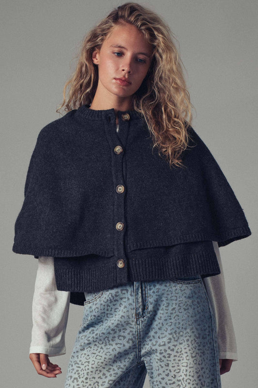 Urban Daizy - Wool Blend Button-Front Sweater Cape