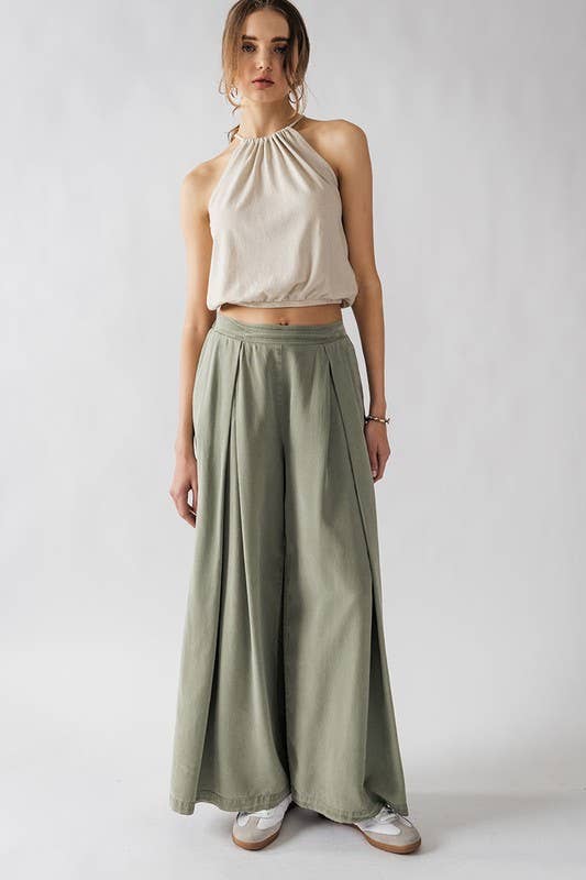 Urban Daizy - HIGH WAISTED PLEAT FRONT WIDE LEG PANTS: YELLOW / S-2/M-2/L-2