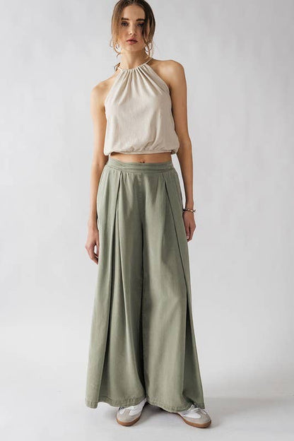 Urban Daizy - HIGH WAISTED PLEAT FRONT WIDE LEG PANTS: YELLOW / S-2/M-2/L-2