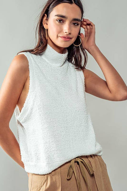 Urban Daizy - Plush Sweater Vest - Mock Neck: WHITE / S-2/M-2/L-2
