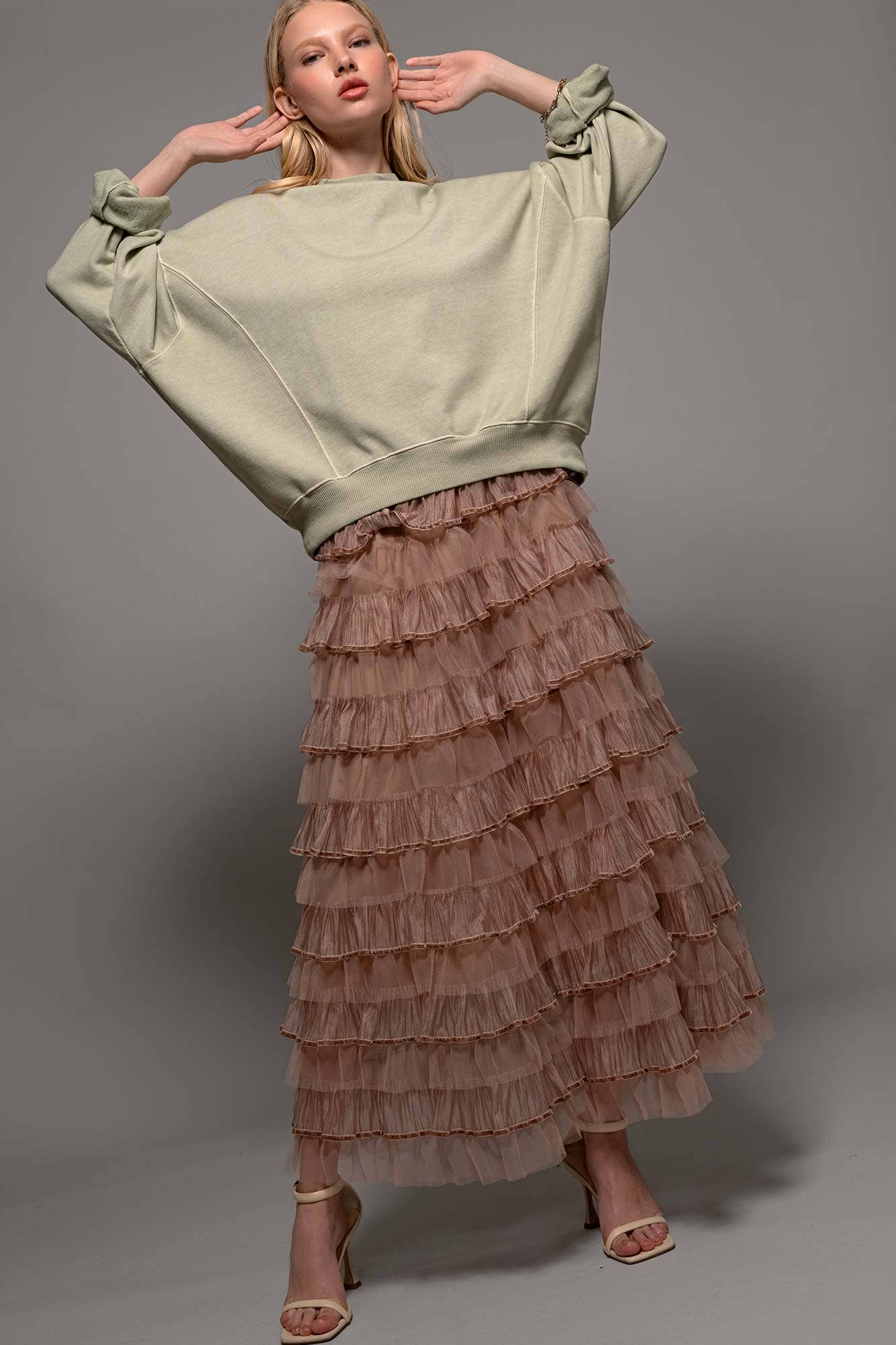 Urban Daizy - Clear Tulle Layered Ruffle Maxi Skirt