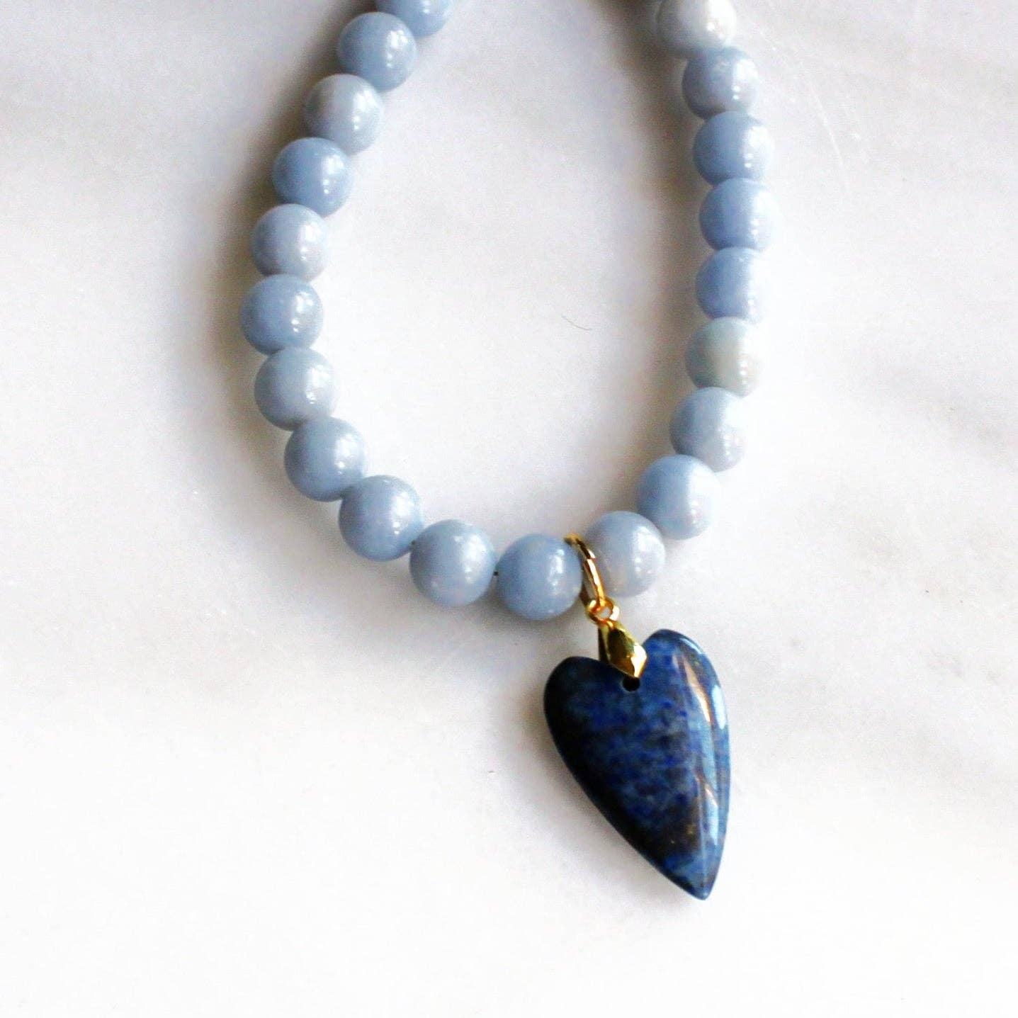 The Silver Wren - Denim Heart Beaded Necklace - Handmade Jewelry