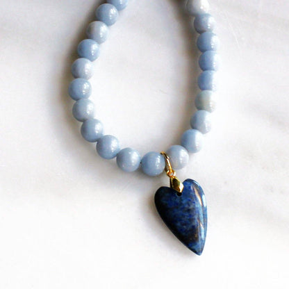 The Silver Wren - Denim Heart Beaded Necklace - Handmade Jewelry