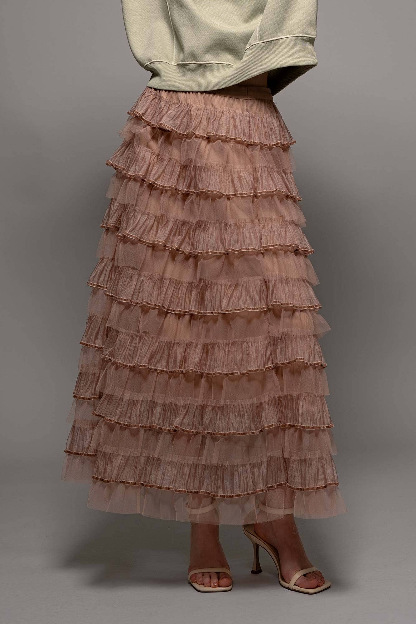Urban Daizy - Clear Tulle Layered Ruffle Maxi Skirt