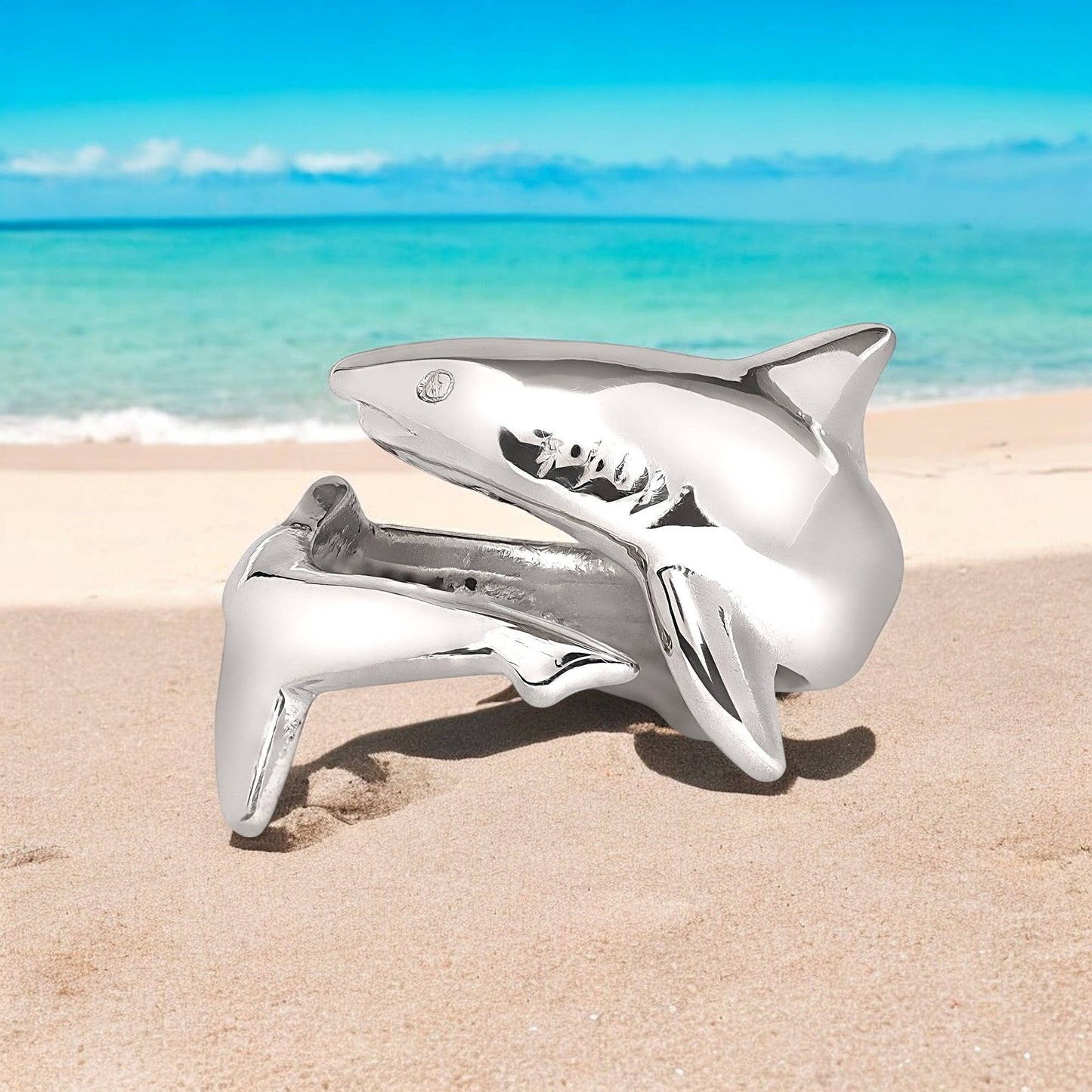 Big Blue by Roland St John - Shark Ring Sterling Silver Adjustable Shark Ring Sea Life Ring Scuba Diving Jewelry Gifts For Shark Lovers